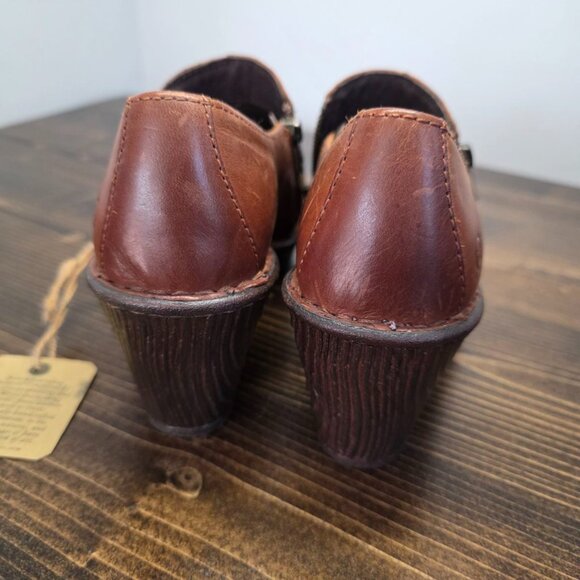 Born Elliott Tan/Brown Leather Double Zip Plain Toe Clog Sz.6.5 Comfort - Picture 6 of 15